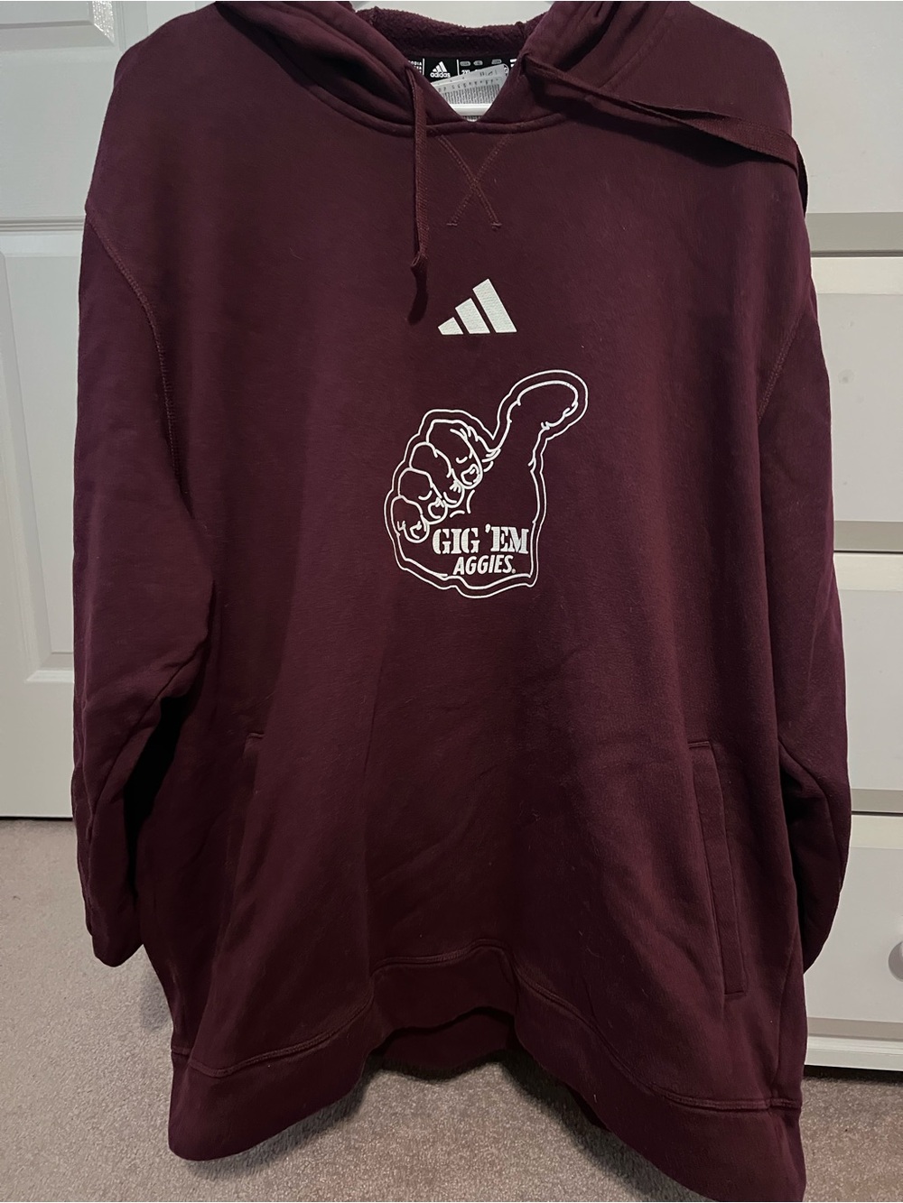 adidas Maroon Hooded Sweatshirt with 'Gig 'Em Aggies' Graphic